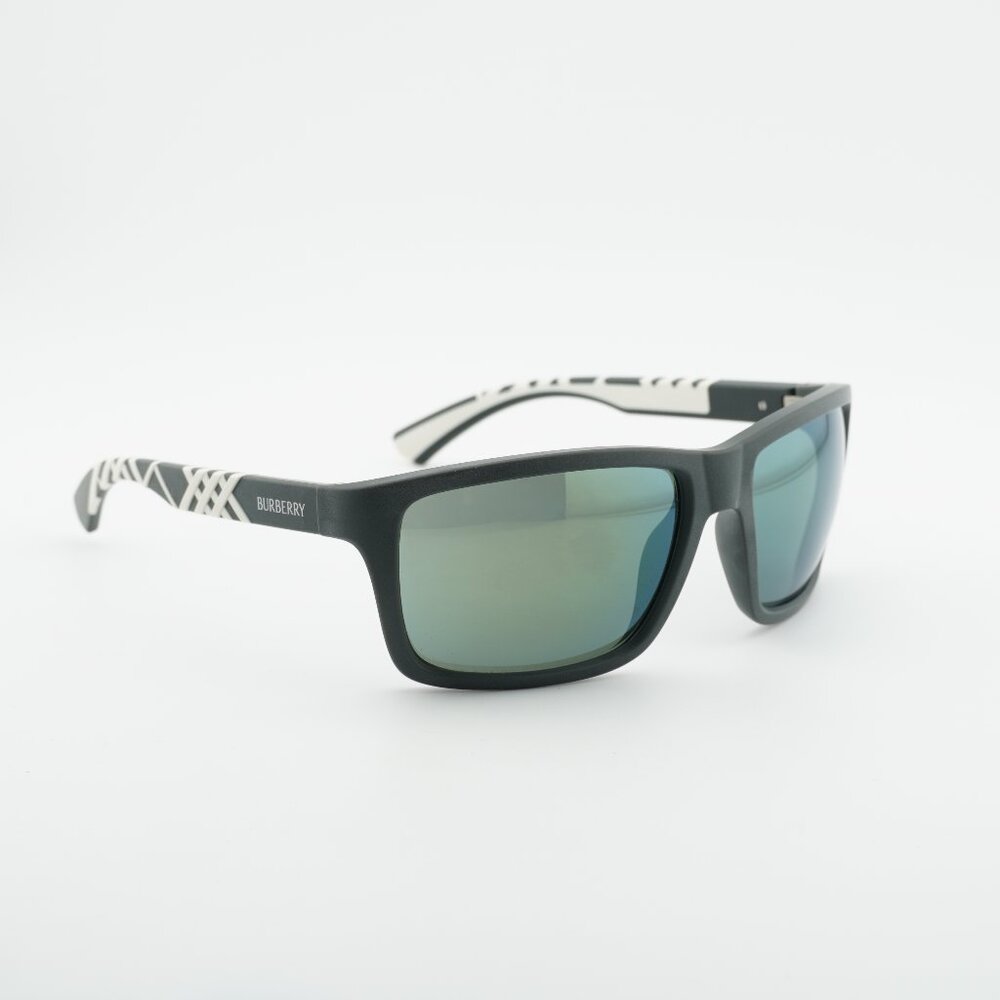 Burberry BE4483 42326R Sunglasses Green/White Rectangle Frame, Green Lenses
